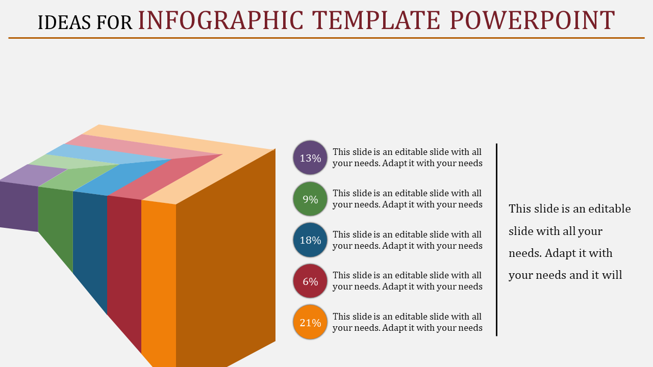 Infographic showing a stepped 3D block design with five distinct color-coded sections and descriptive captions.