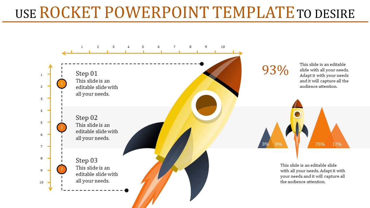 Three Noded Rocket PowerPoint Template for Startup Growth