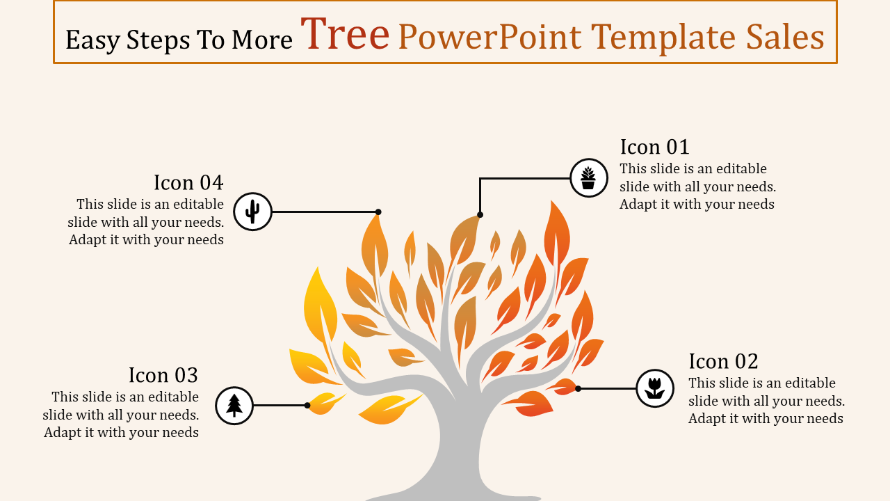 A tree illustration with orange leaves and four icons connected by lines to various parts of the branches.