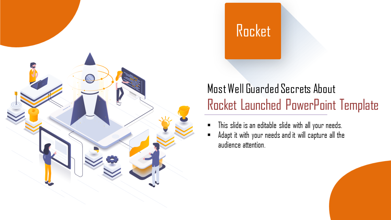 Illustrative PowerPoint slide showcasing a rocket launch concept with collaborative teamwork with placeholder text.