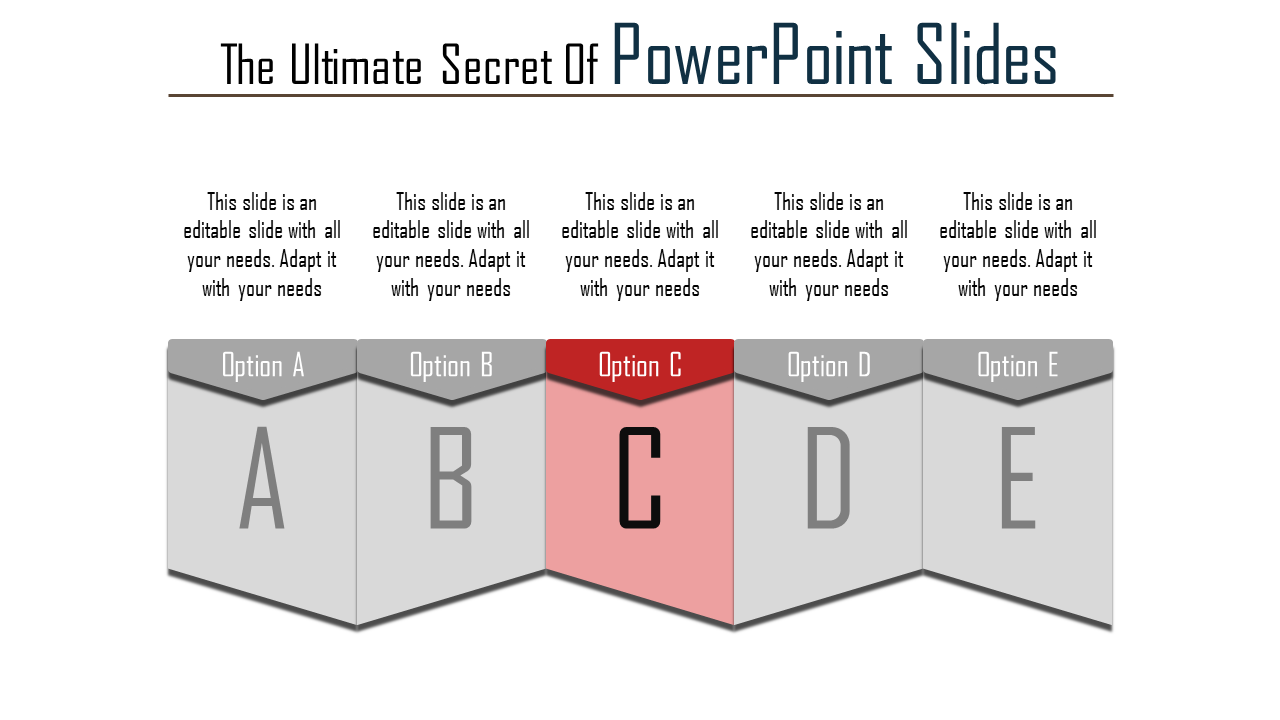 PowerPoint slide displaying five options labeled A to E, with Option C highlighted in red for emphasis.