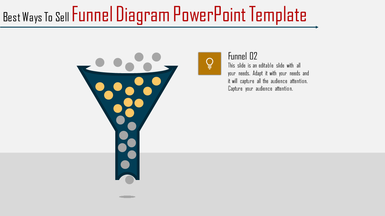 A funnel diagram with circles moving, changing color from gray to yellow, with a text box on the right for customization.