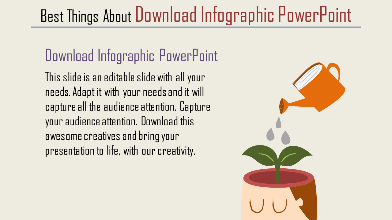 Infographic with a head growing a plant, watered by an orange watering can, alongside text on a light background.