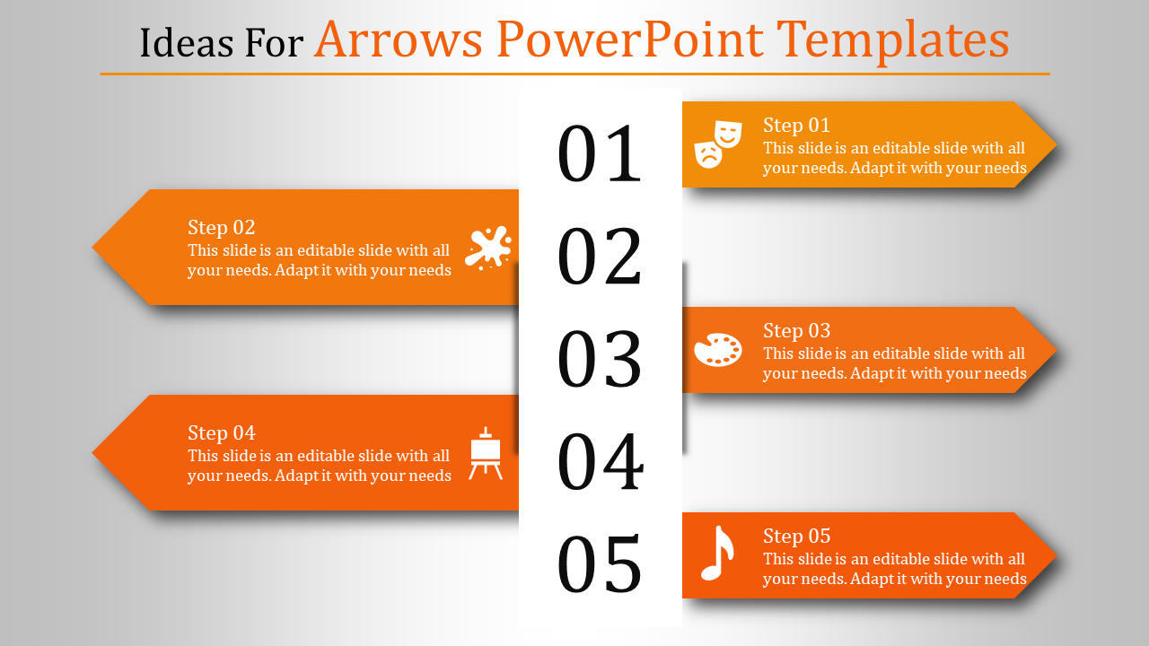 Five Node Arrows PowerPoint templates and Google slides