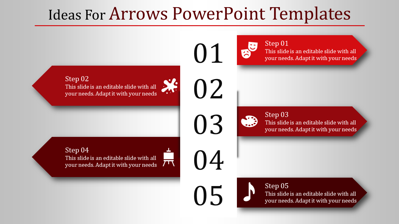 Five Noded Arrows PowerPoint Template for Strategic Planning