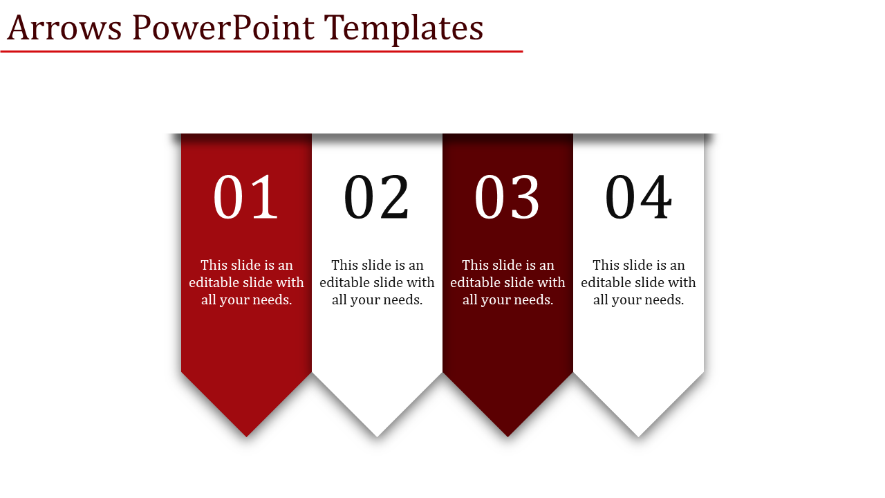 A PowerPoint slide with four numbered steps, each with an arrow and placeholder text.