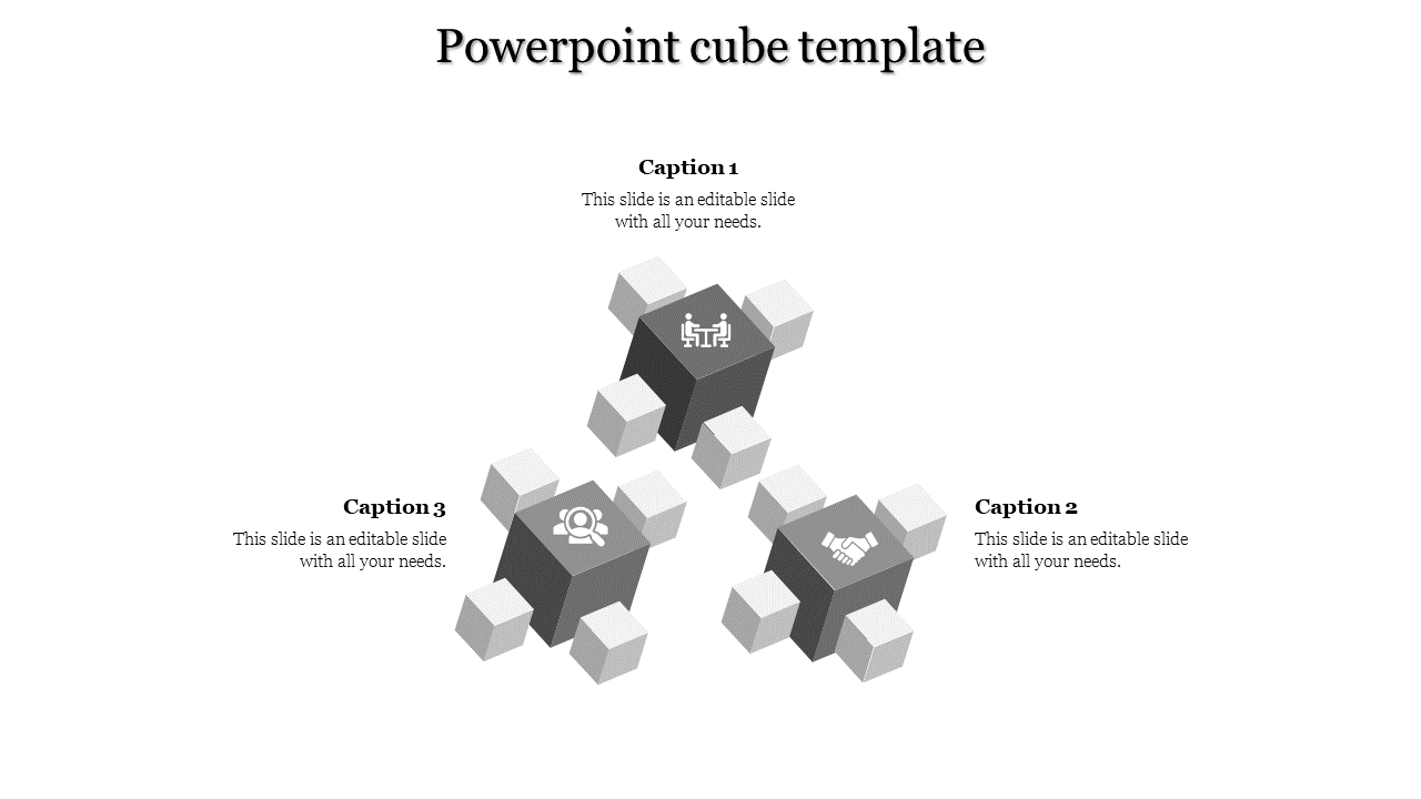 Three Noded PPT Cube Template for Creative Presentations