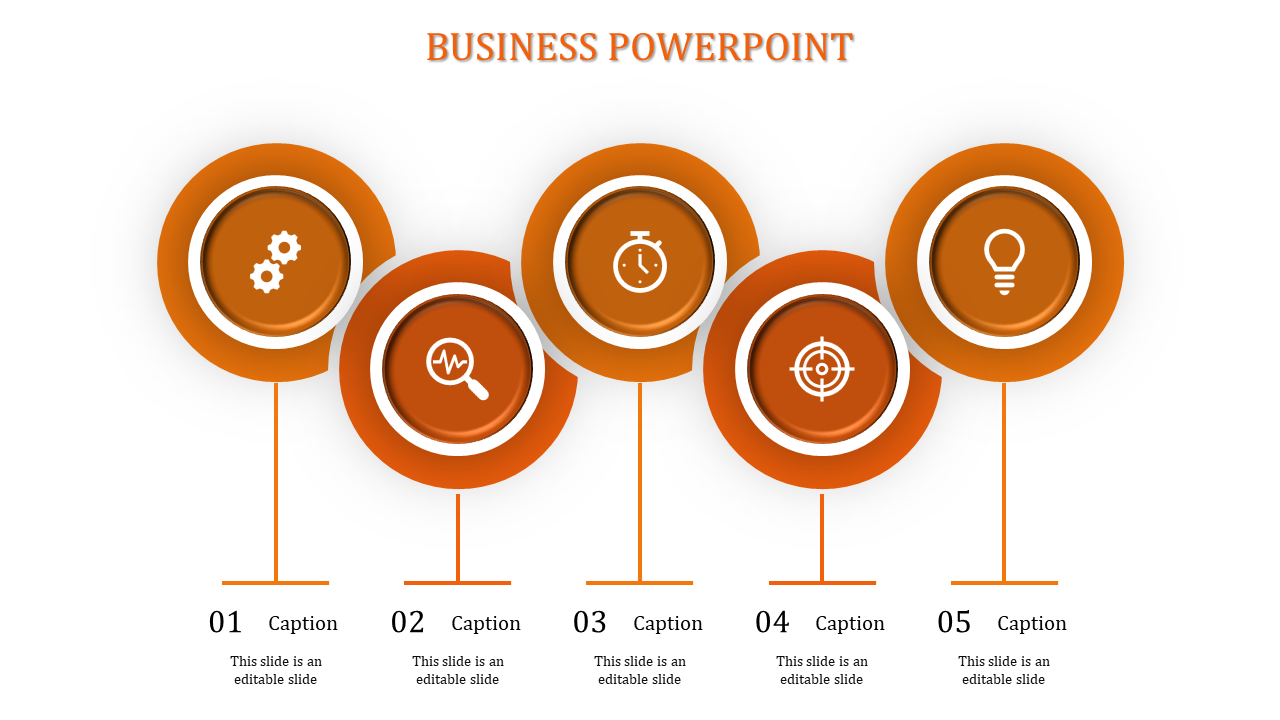 Five circle orange color business PowerPoint template