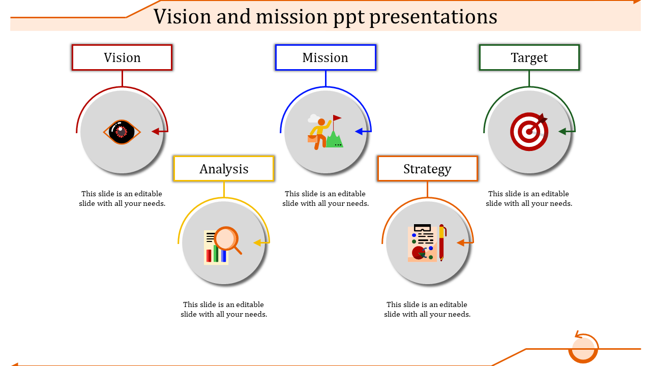 Visually linked circular icons with red, blue, green, yellow, and orange tones, connected with labels for business concepts.