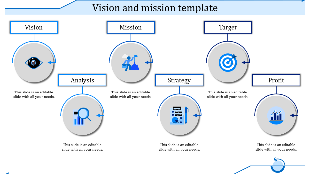 Blue Themed Vision And Mission PPT Template & Google Slides