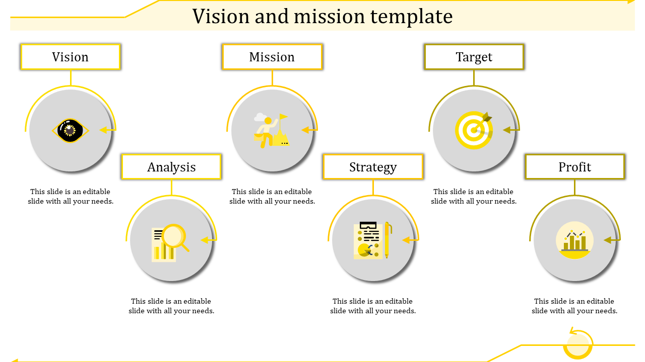 Use Vision And Mission Presentation With Six Nodes