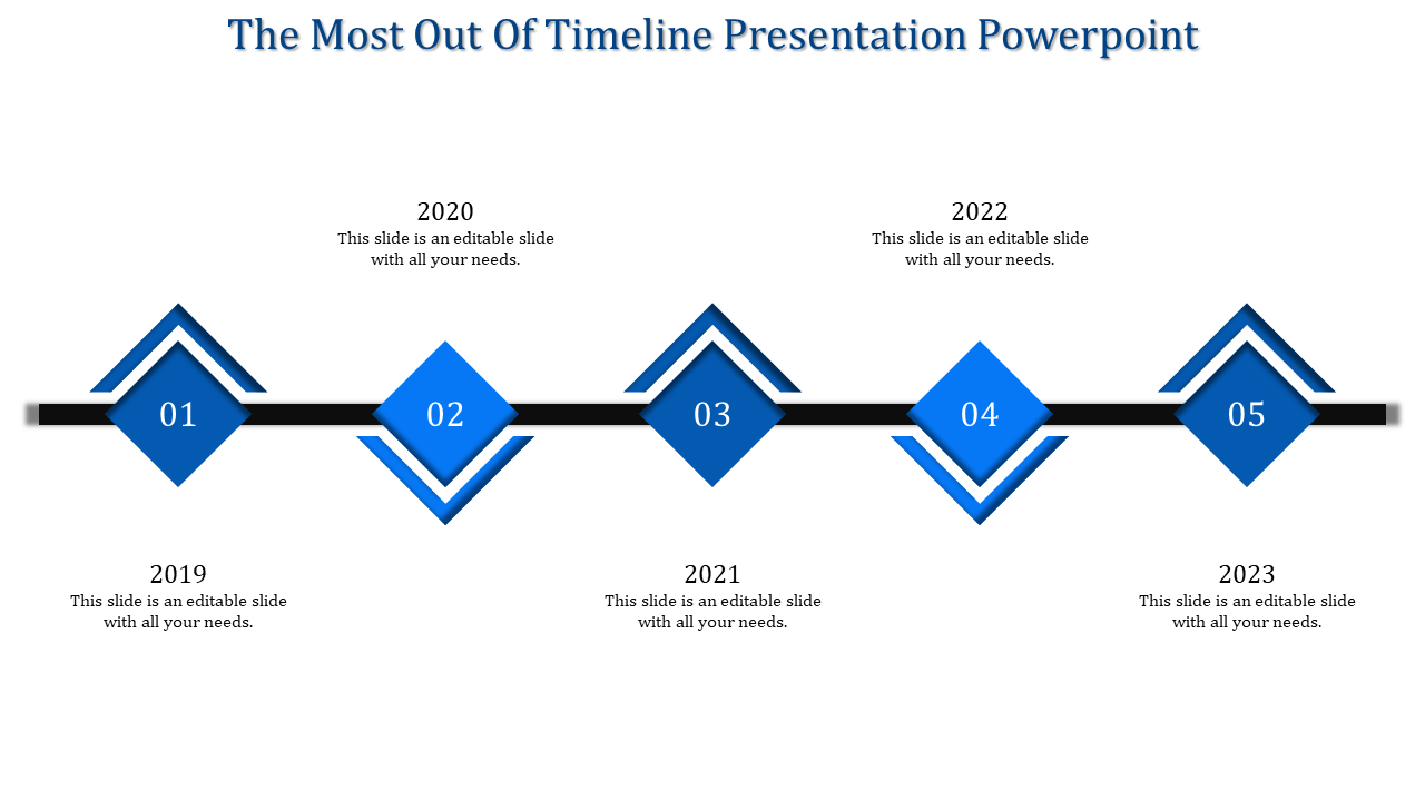 Blue Diamond Shape Timeline PPT Template and Google Slides