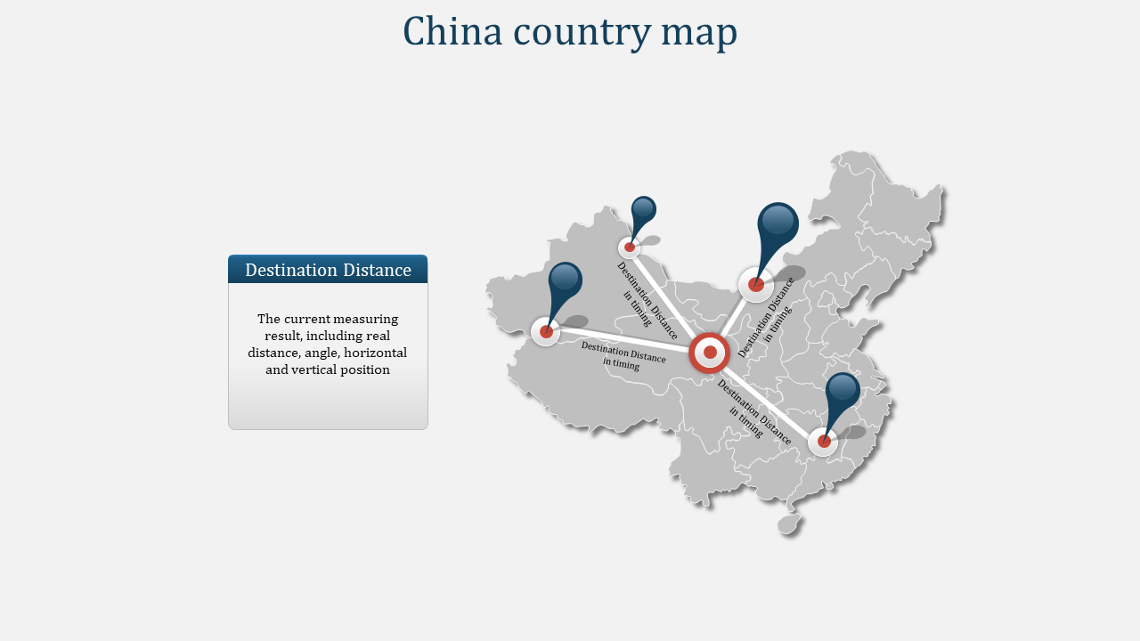 Map of China with six location markers connected by lines, highlighting distances between points.