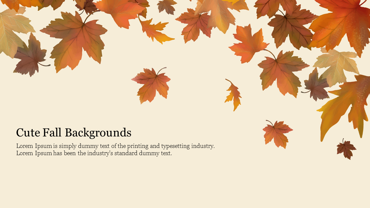 Autumn leaves in shades of orange, yellow, and brown falling against a beige background, creating a seasonal theme.