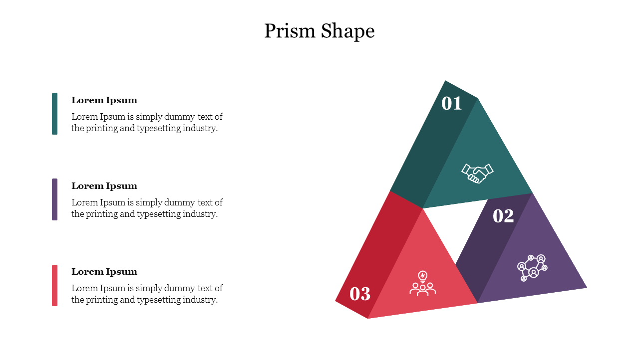 Three-section 3D prism infographic with numbered segments, each displaying an icon for different concepts.