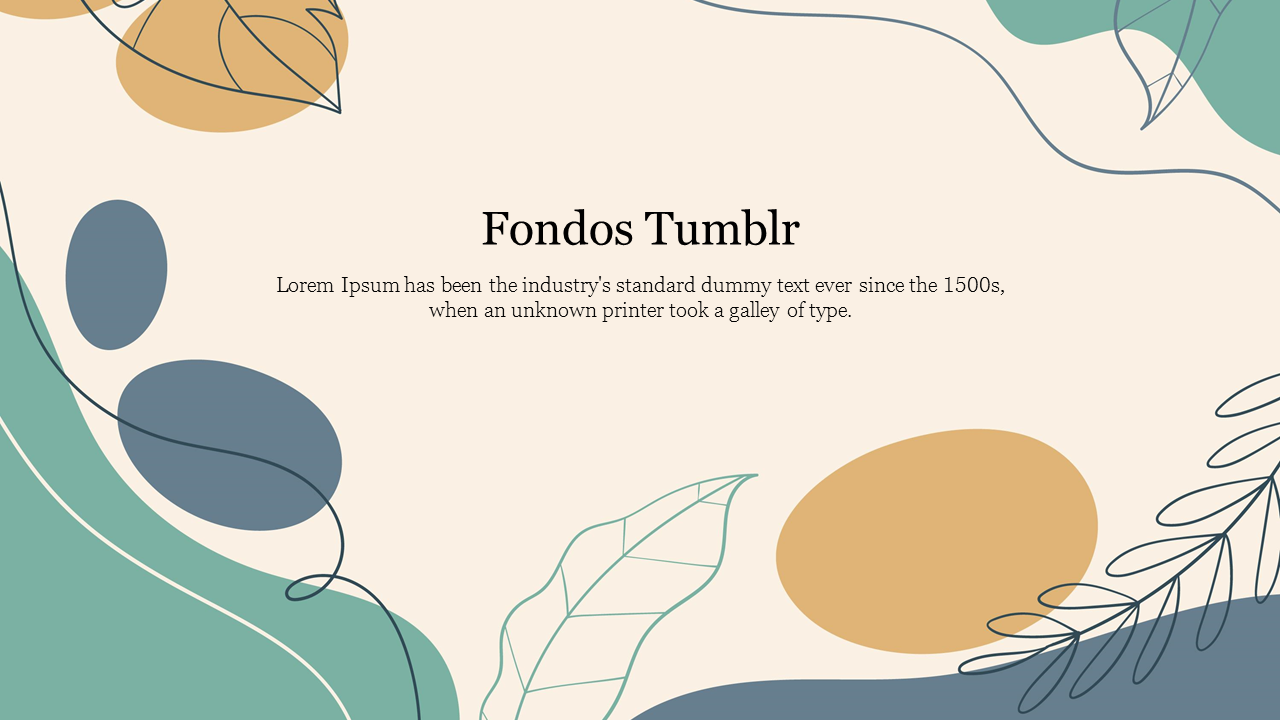 Abstract fondos tumblr slide with curved lines and oval shapes in green, blue, and beige tones, with leaf patterns.