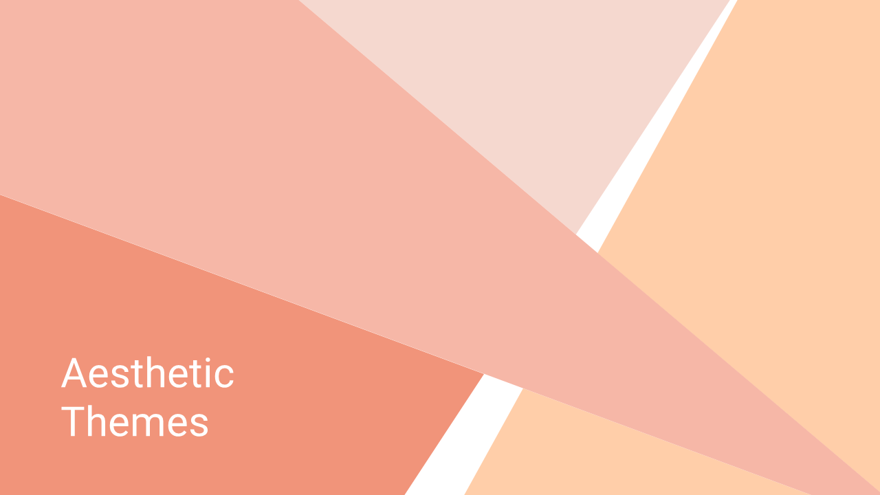 Abstract geometric shapes in soft peach and pink tones with the title  aesthetic themes at the bottom.