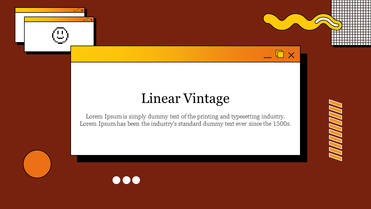 Linear Vintage PowerPoint slide with abstract shapes and browser window design, featuring a clean layout with bold colors.