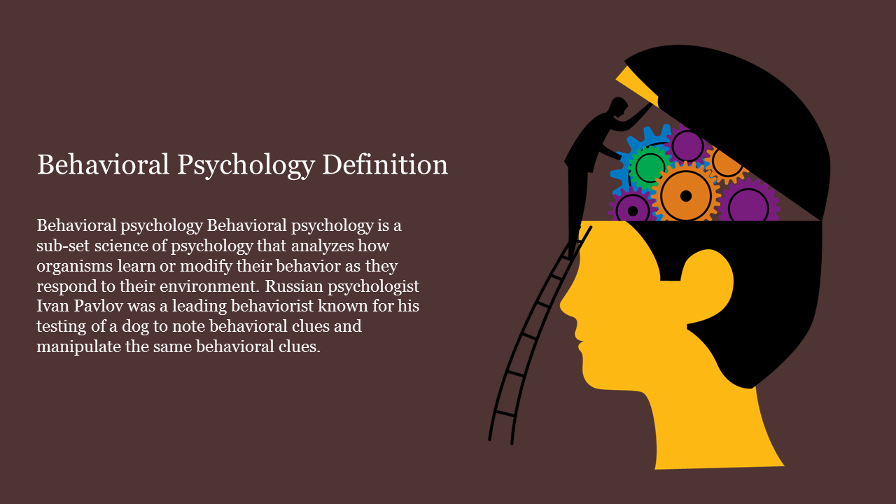 Illustration showing a person opening a brain with colorful gears, symbolizing behavioral psychology analysis.