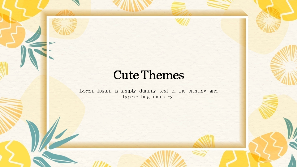 Cute-themed slide design featuring a soft yellow and teal floral border with placeholder text in the center.