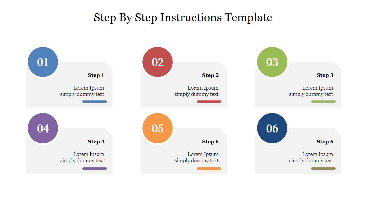 Slide displaying six steps in sequential order, with colorful circular icons representing each step number with text boxes.