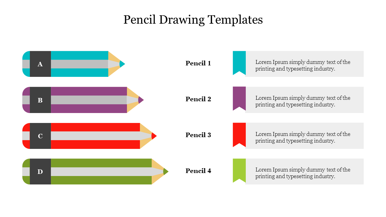 Pencil drawing template with four colored sections and placeholders for text.