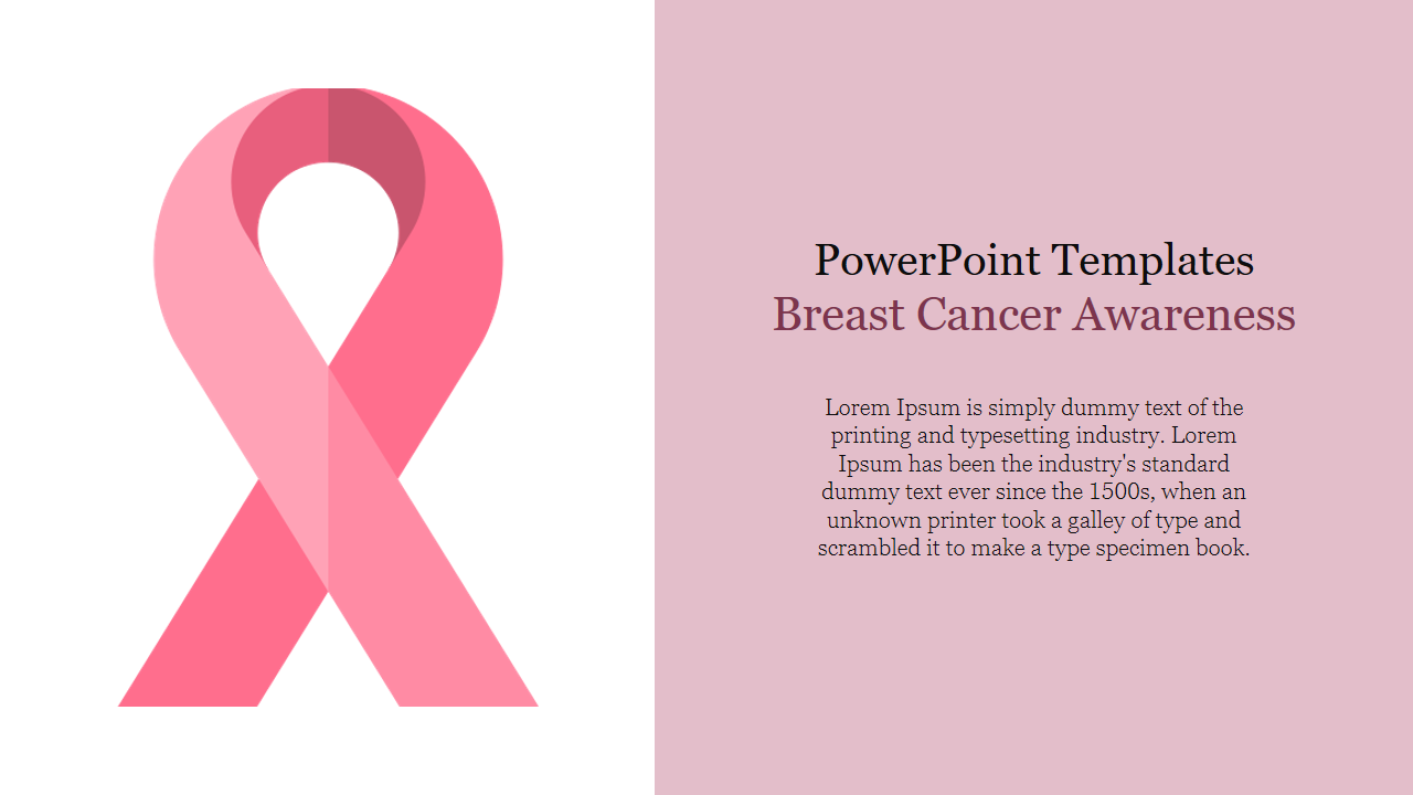 Slide featuring a pink ribbon symbolizing breast cancer awareness with space for text on a light pink background.