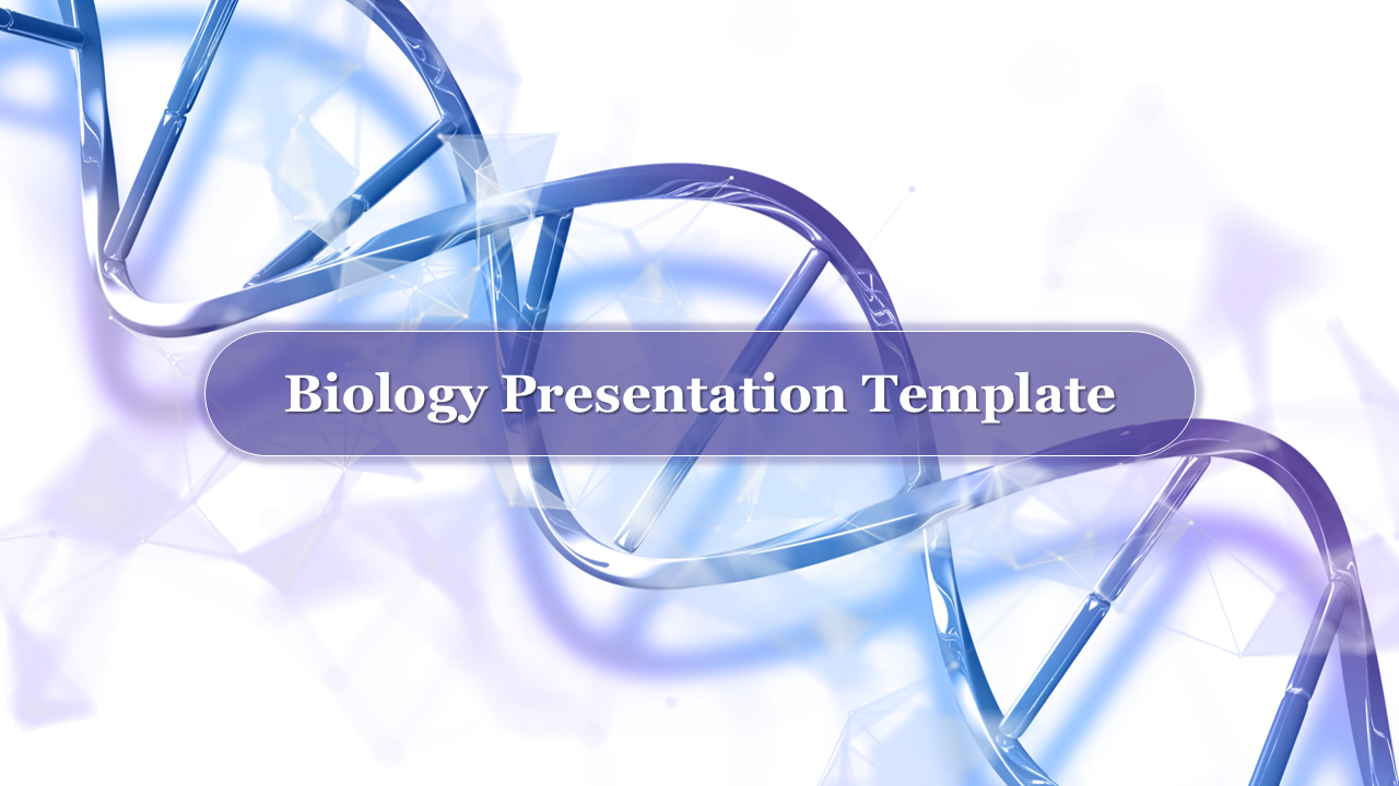 Abstract blue and purple DNA double helix with a text box overlay at the center on a soft gradient background.