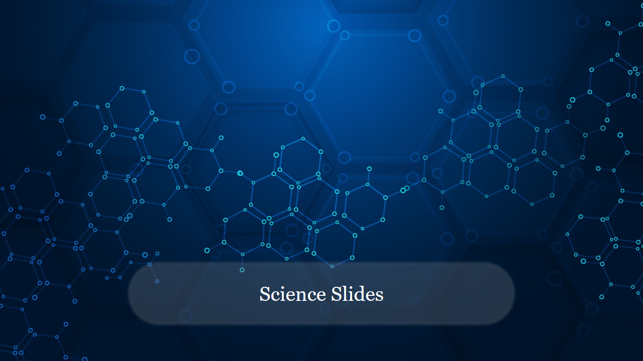 Blue background with illuminating hexagonal molecular structures with a title box at the bottom.