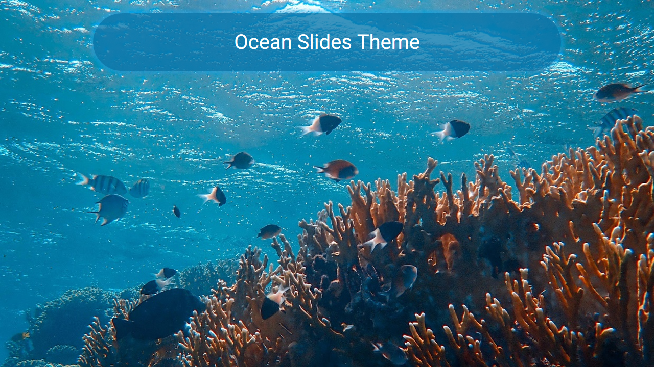 Ocean-themed slide featuring an underwater scene with vibrant coral and fishes.