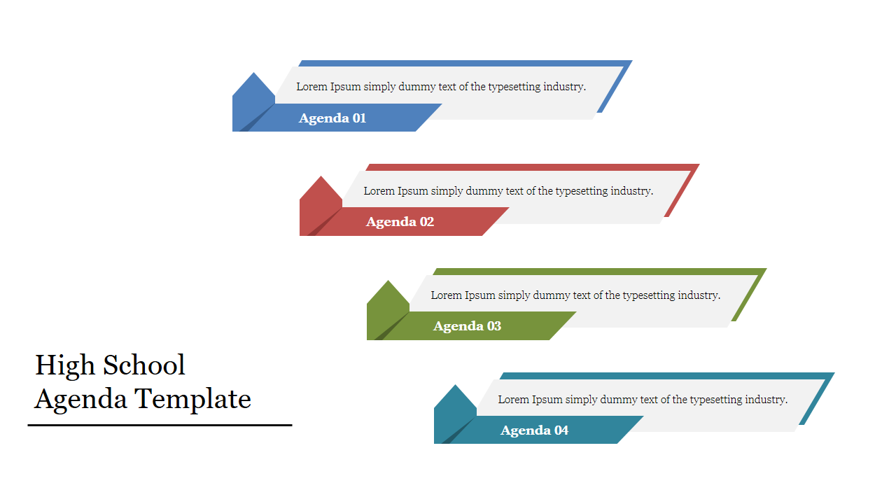 High School Agenda Template with four color coded sections labeled Agenda 01 to 04.