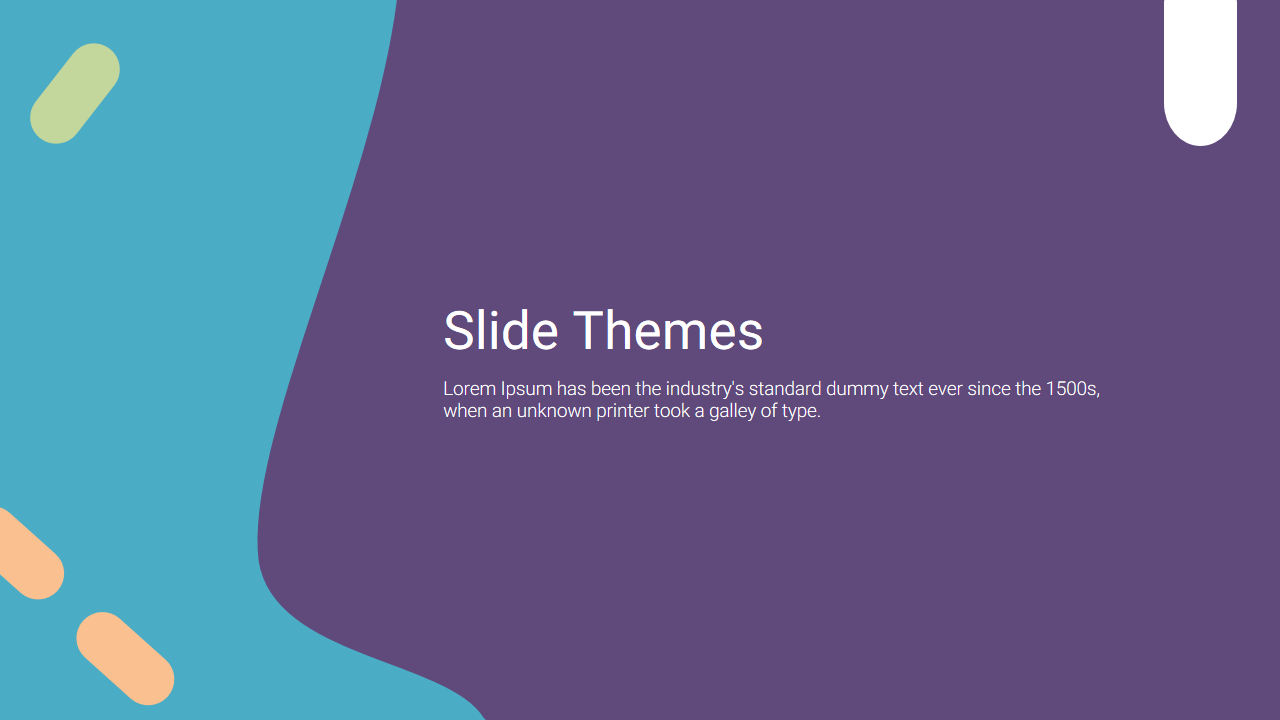 Slide with a purple section on the right for text and a wavy blue section on the left with abstract shapes.