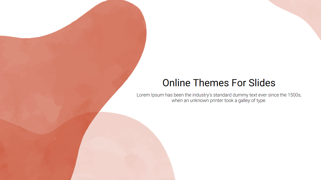 Abstract online slide design with overlapping shaped themes on a white background, with placeholder text on the right side.