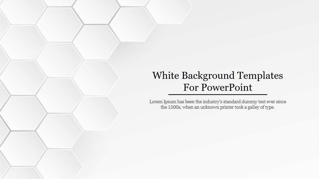 Simple white PowerPoint template with a geometric hexagon pattern and space for title and description text.