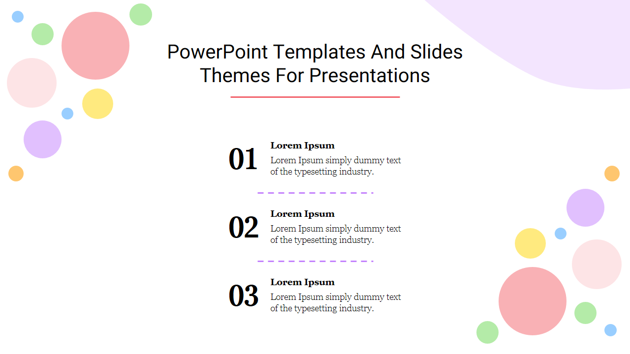 PPT slide featuring a playful design with colorful circles and numbered text sections for a presentation on a white theme.