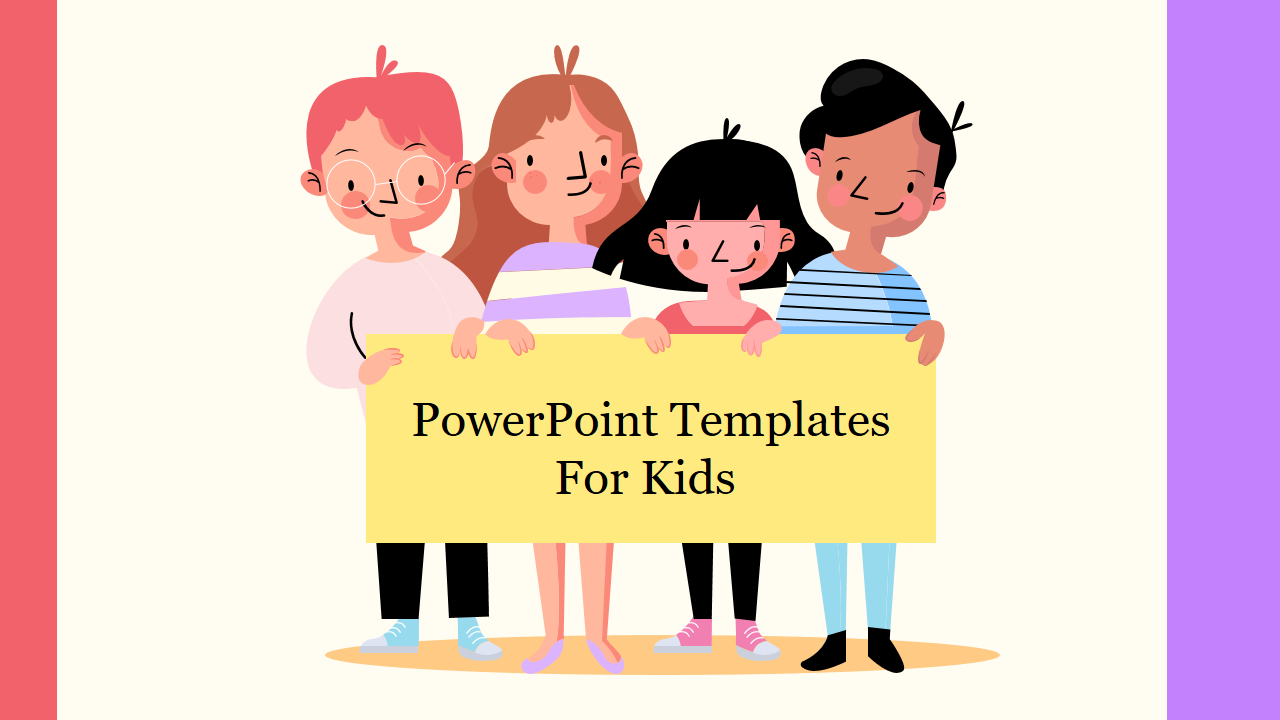 This cute illustration of diverse kids holding a yellow banner with title text on a vibrant colorful background.