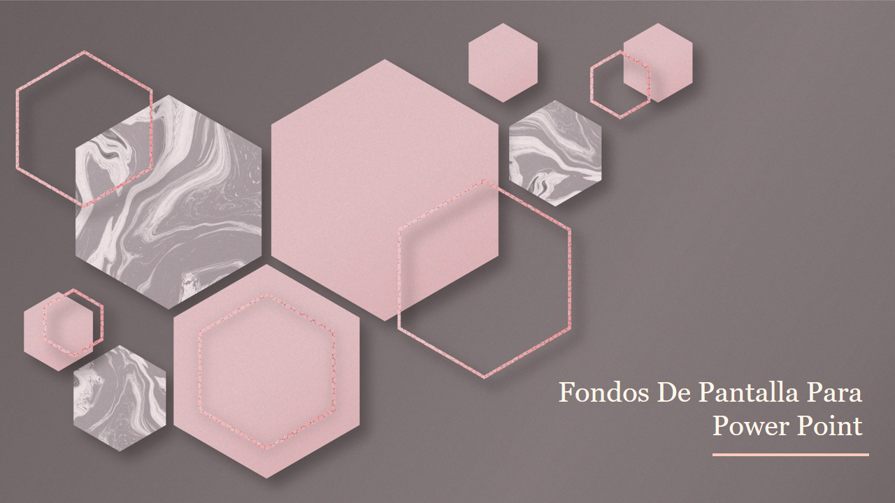 Abstract slide featuring pink and marble textured hexagons on a brown background with stylish title text area at the bottom.