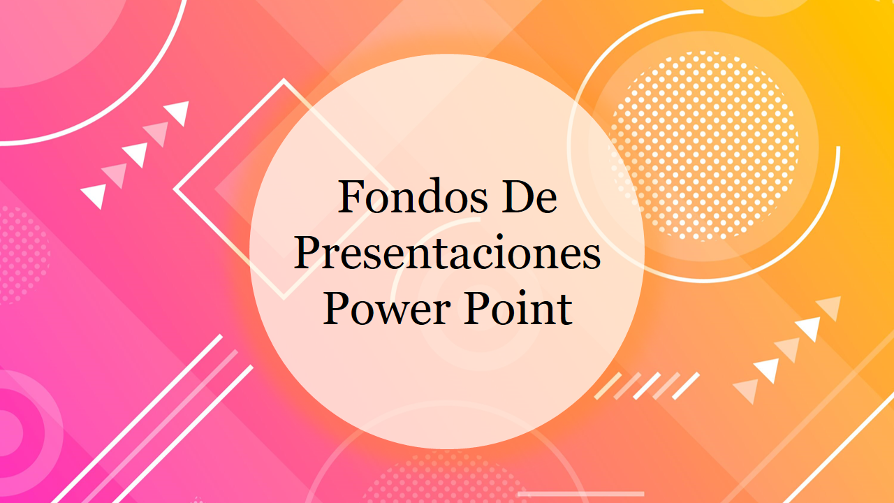 Fondos de presentaciones PowerPoint with vibrant geometric shapes and a gradient of pink, orange, and yellow hues.