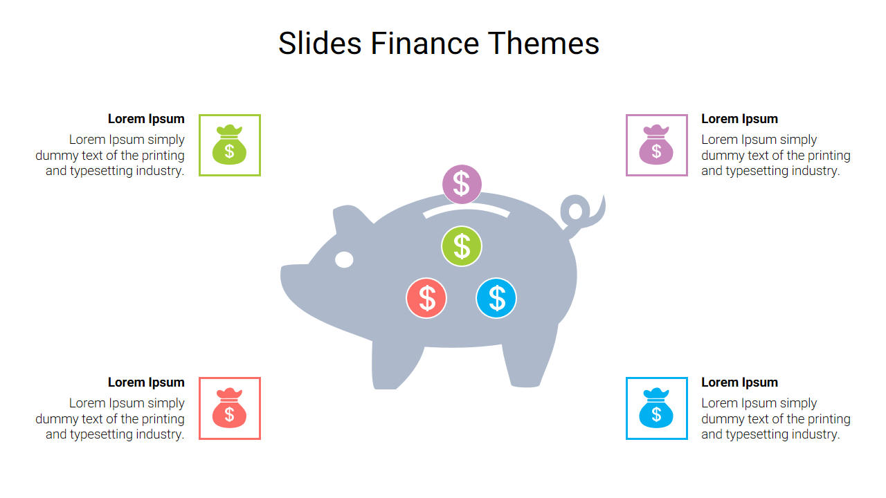 Piggy bank illustration with dollar icons and text placeholders, representing financial concepts and themes.