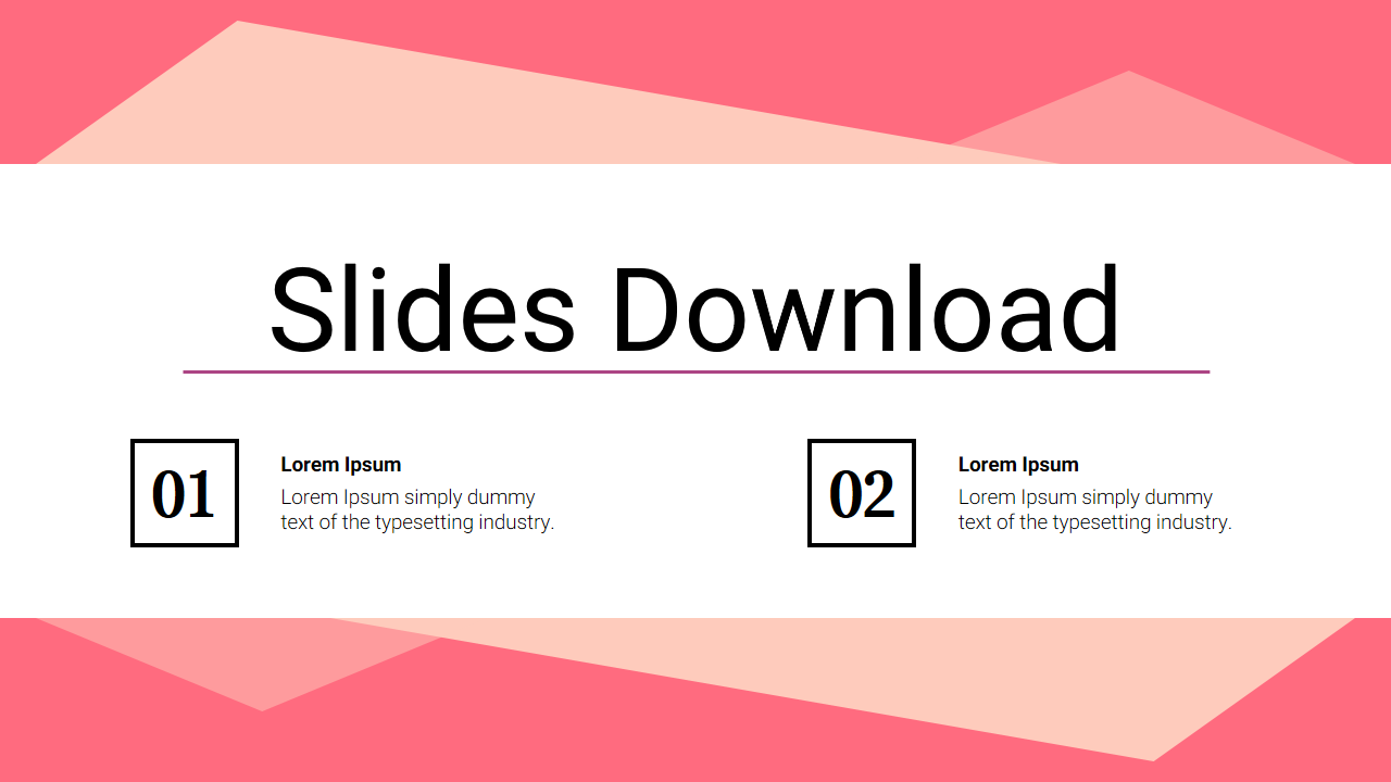 Slide featuring two numbered steps with text placeholders, set against a soft pink and peach background.