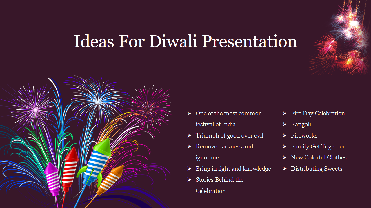 Vibrant fireworks and rocket designs in multiple colors on a dark purple background with text in white.