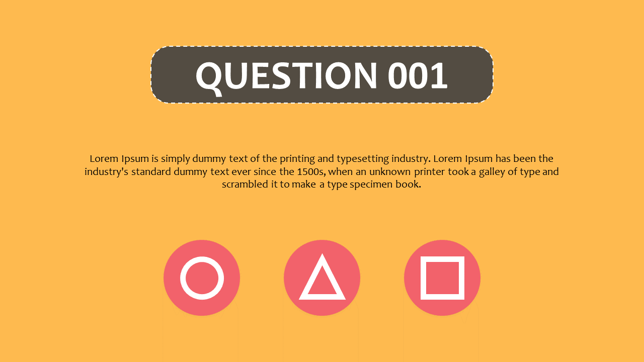 A yellow background template, three circular icons with different shapes, and placeholder text under the squid game question.