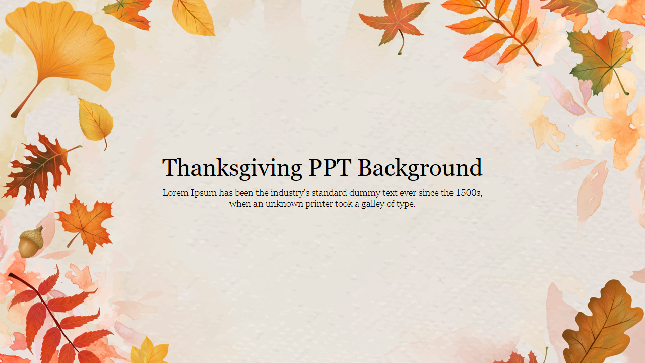 Thanksgiving-themed background with scattered autumn leaves and acorn illustrations.