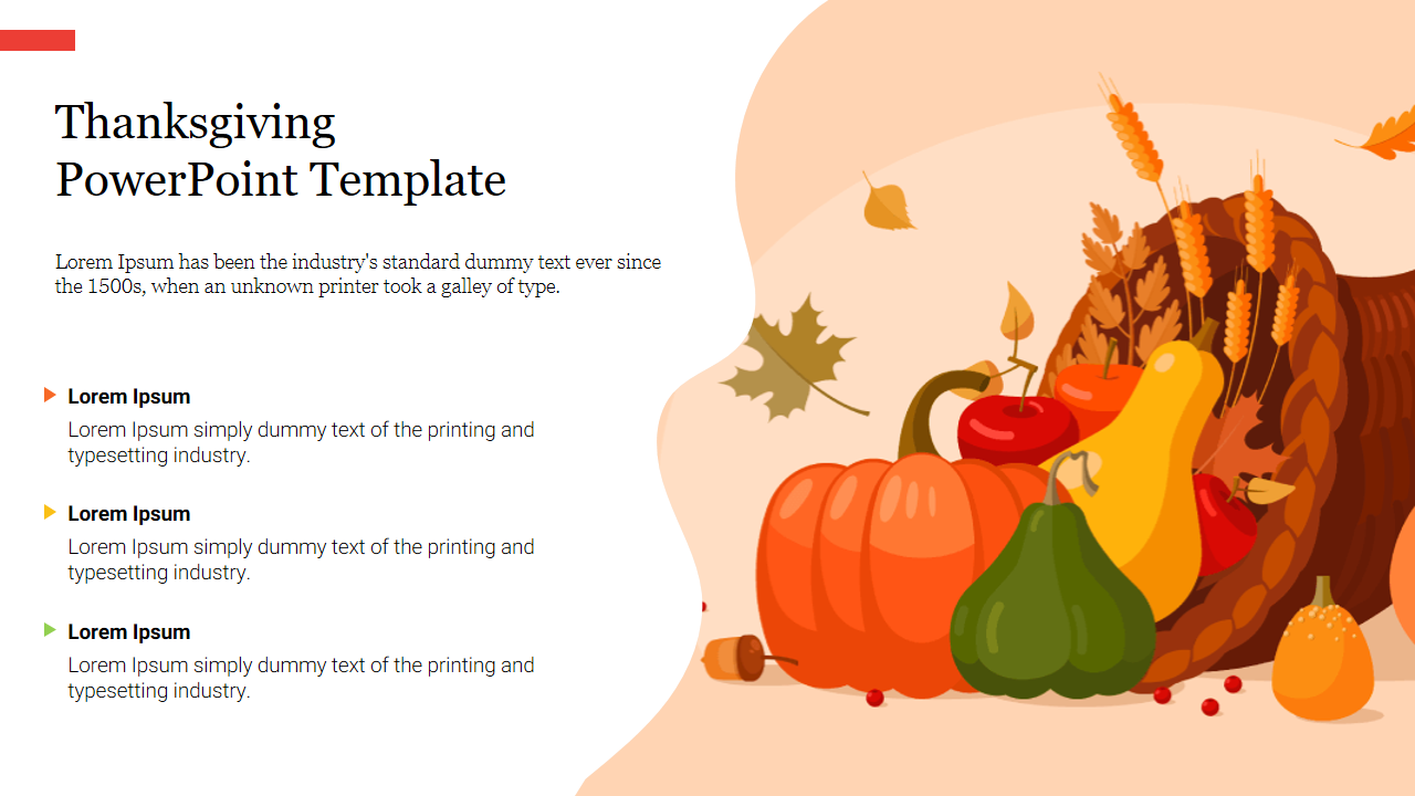 Thanksgiving slide showcasing colorful autumn vegetables and decorations with placeholder text.