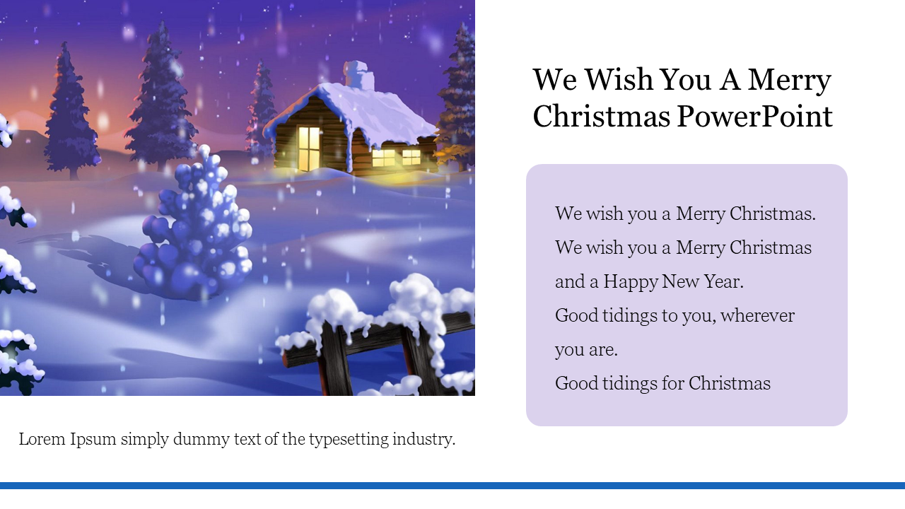 Christmas themed slide with a festive illustration of a snow covered scene and text wishing joy for the season.