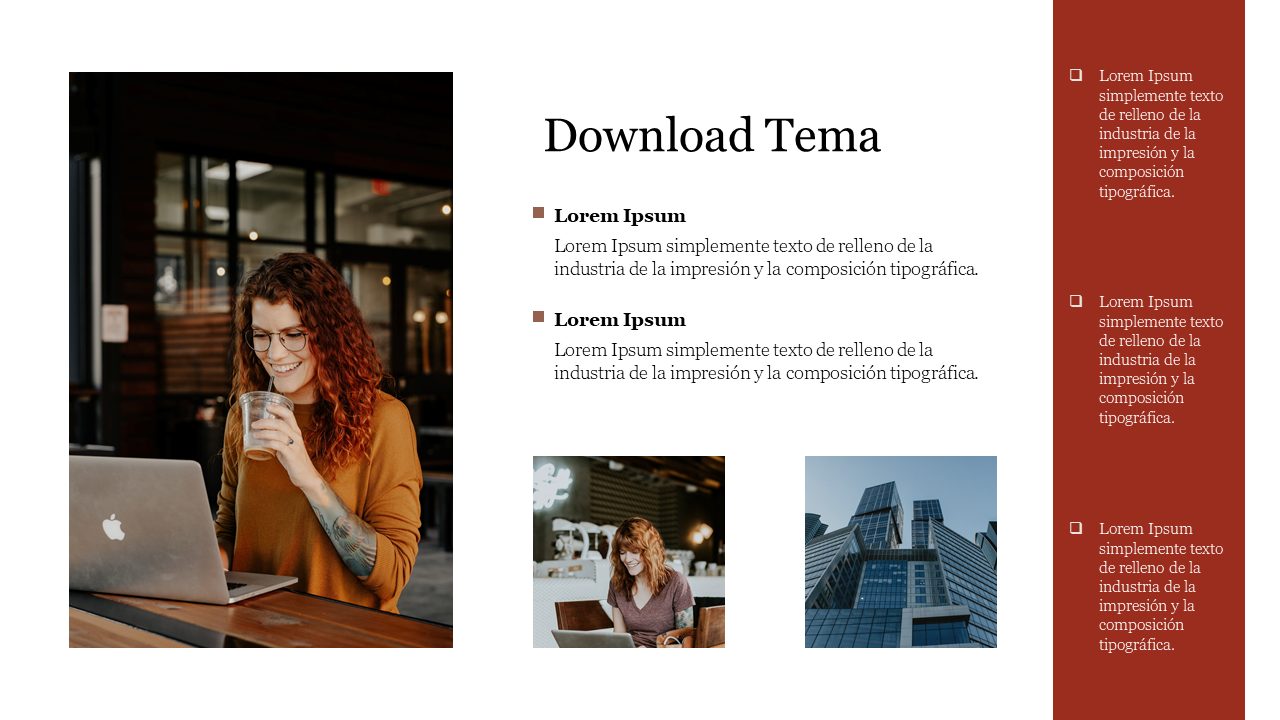 Woman in a cafe with red curly hair, enjoying a drink while working on her laptop, with additional elements on the side.