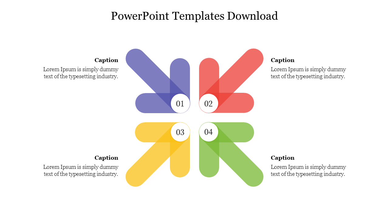 A vibrant PowerPoint slide with multi colored arrows, each representing a different section, and space for captions on each.