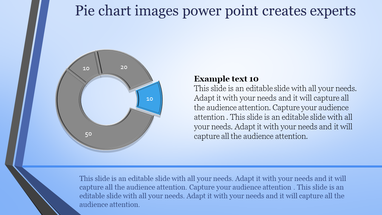 PowerPoint slide with a circular pie chart showing four segments labeled with percentages and a placeholder text.