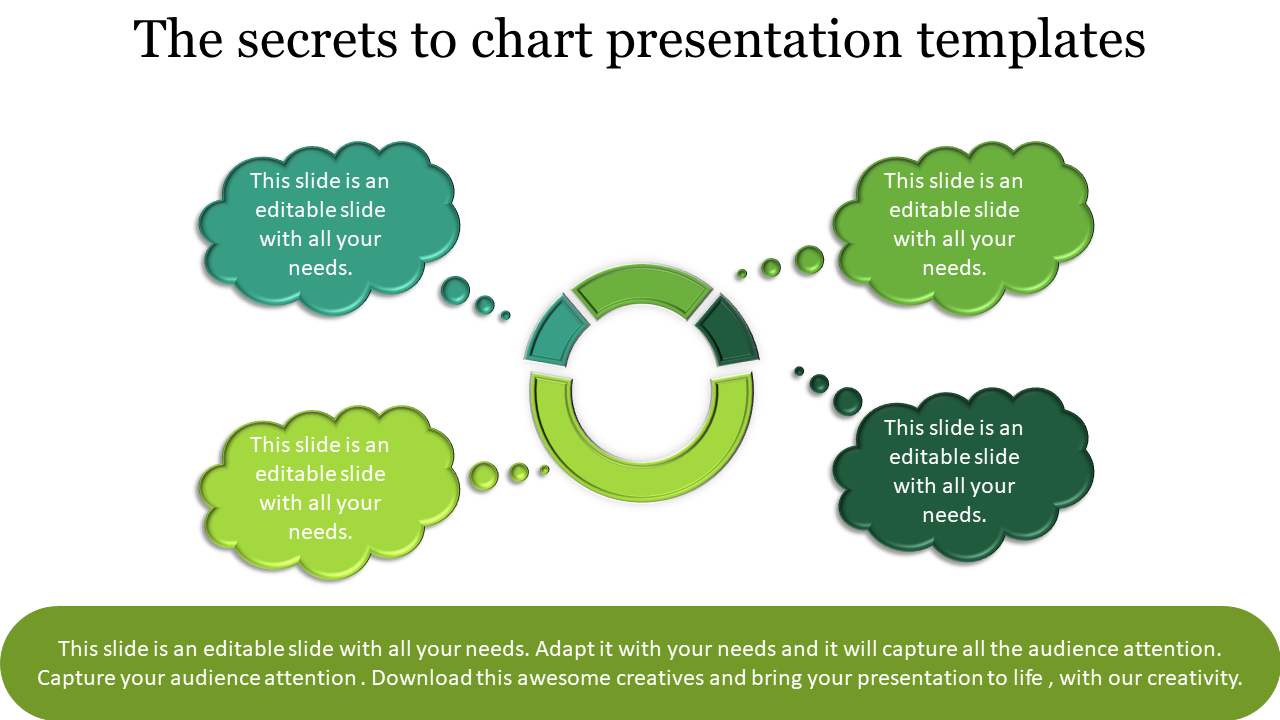 Chart template with a central circle and four speech bubbles with each holdoing a placeholder text areas.