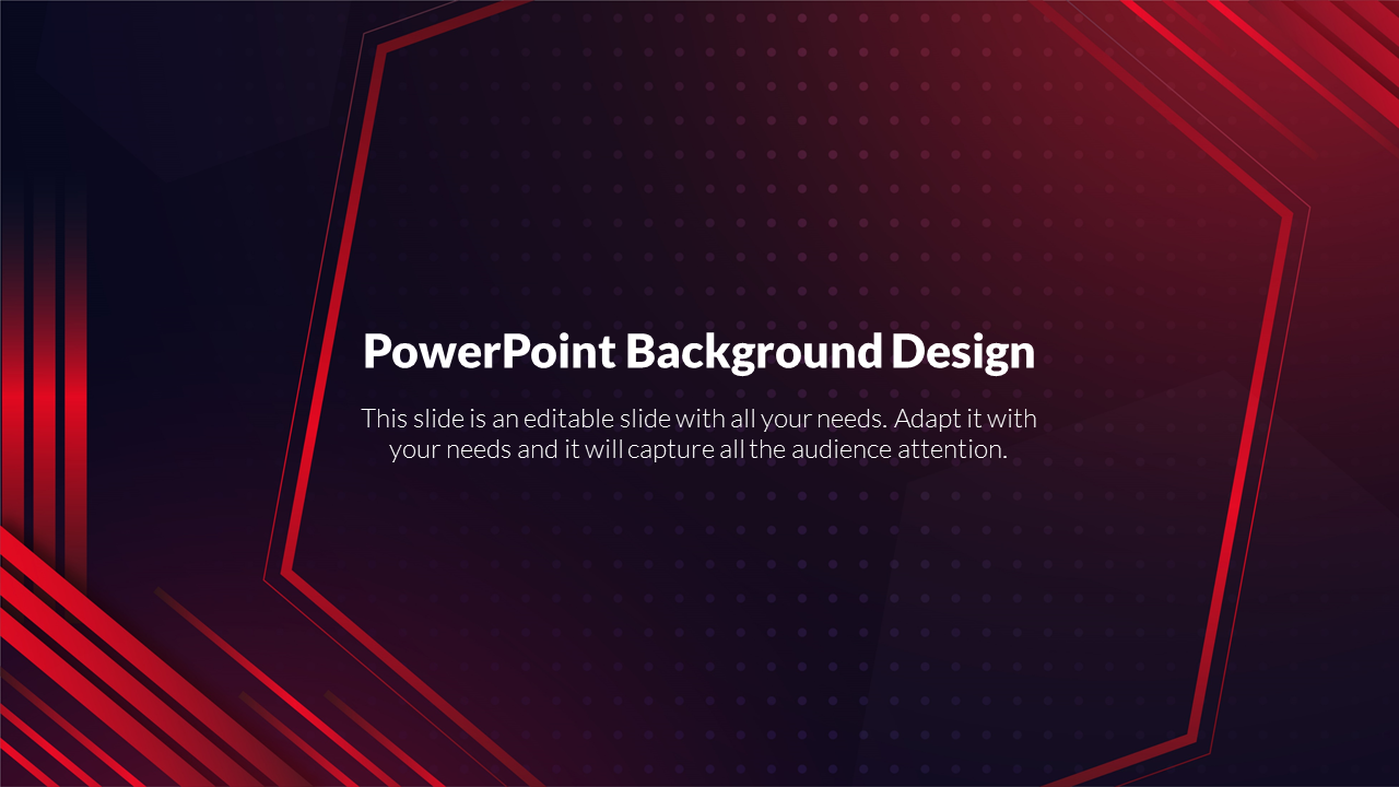 Dynamic slide design with a dark background, highlighted by red lines and geometric shapes and text in the center.